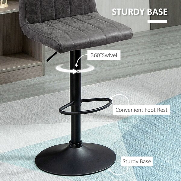 HOMCOM Set of 2 Adjustable Height Bar Chairs w/ Footrest, Bar Stools Set of 2 for Home Dining Areas, PU Leather, Counter Bar Stool, Grey Aosom UK