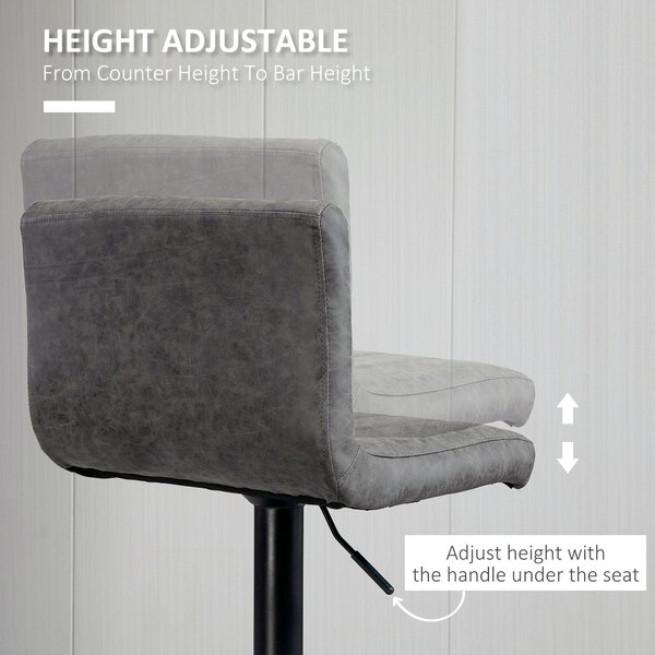 HOMCOM Set of 2 Adjustable Height Bar Chairs w/ Footrest, Bar Stools Set of 2 for Home Dining Areas, PU Leather, Counter Bar Stool, Grey Aosom UK