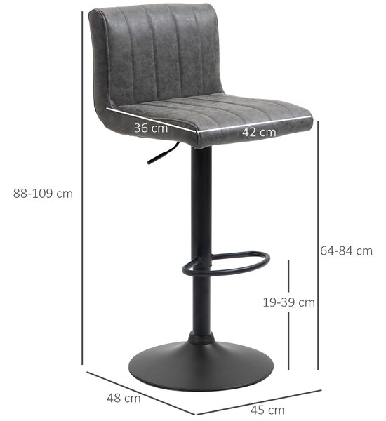HOMCOM Set of 2 Adjustable Height Bar Chairs w/ Footrest, Bar Stools Set of 2 for Home Dining Areas, PU Leather, Counter Bar Stool, Grey Aosom UK