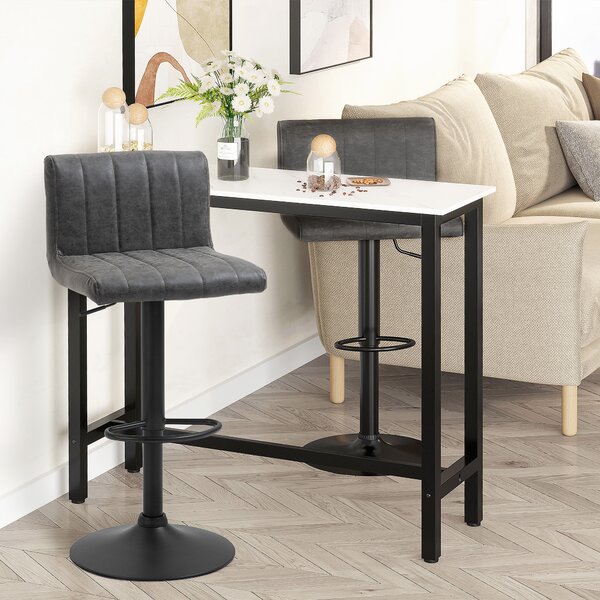 HOMCOM Set of 2 Adjustable Height Bar Chairs w/ Footrest, Bar Stools Set of 2 for Home Dining Areas, PU Leather, Counter Bar Stool, Grey Aosom UK
