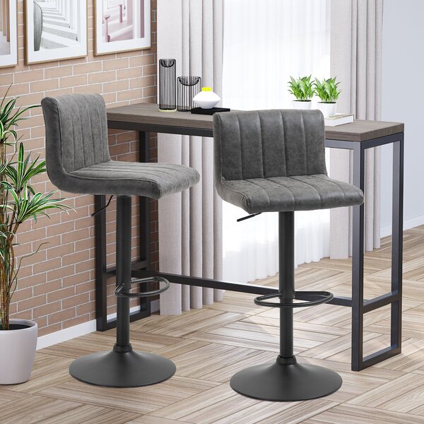 HOMCOM Set of 2 Adjustable Height Bar Chairs w/ Footrest, Bar Stools Set of 2 for Home Dining Areas, PU Leather, Counter Bar Stool, Grey Aosom UK