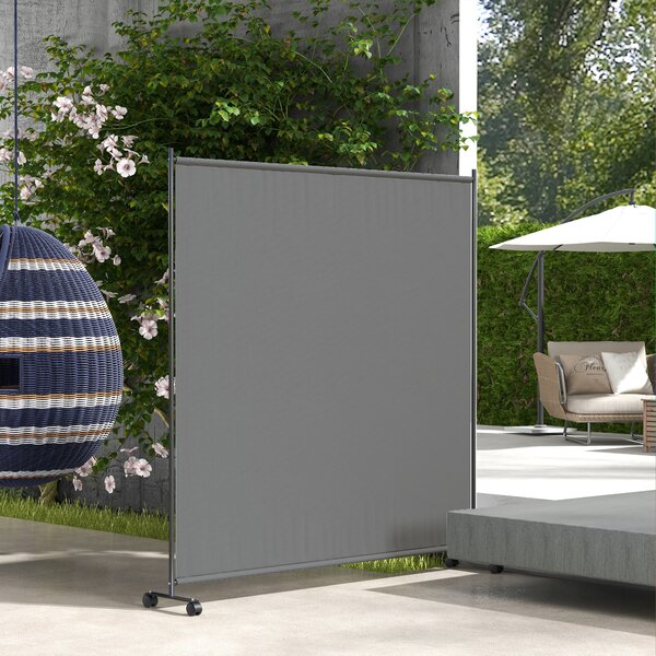 Outsunny Decorative Garden Partition Screen, 6FT Portable Privacy Screen w/ Lockable Wheels, Single Freestanding Metal Room Divider Panel Aosom UK