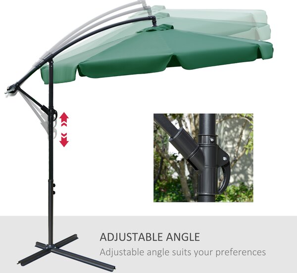 Outsunny 2.7m Garden Parasol Cantilever Umbrella with Crank Handle and Cross Base for Outdoor, Hanging Sun Shade, Green