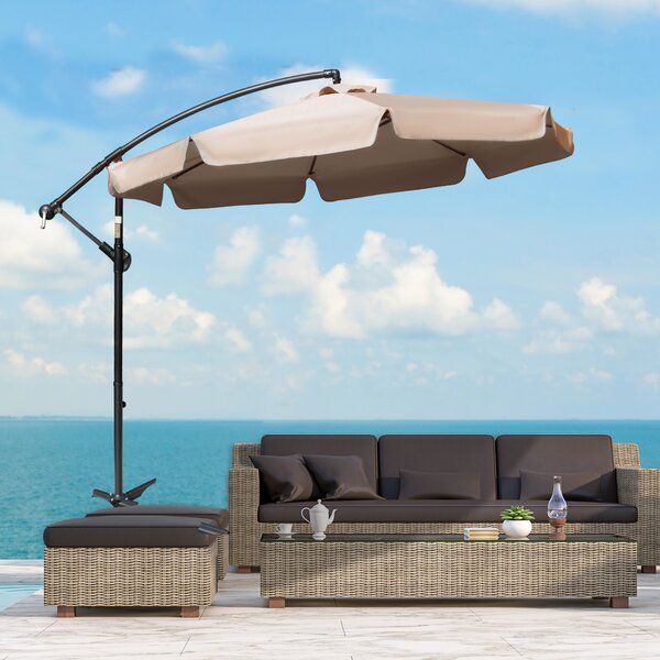 Outsunny Waterproof 2.7m Cantilever Parasol Banana Sun Umbrella with Crank Handle and Cross Base for Outdoor Hanging Sun Shade Light Brown Aosom UK