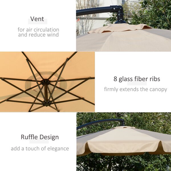 Outsunny Waterproof 2.7m Cantilever Parasol Banana Sun Umbrella with Crank Handle and Cross Base for Outdoor Hanging Sun Shade Light Brown Aosom UK