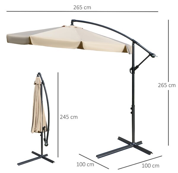 Outsunny Waterproof 2.7m Cantilever Parasol Banana Sun Umbrella with Crank Handle and Cross Base for Outdoor Hanging Sun Shade Light Brown Aosom UK