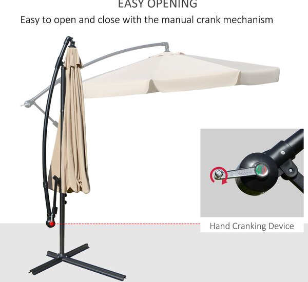 Outsunny Waterproof 2.7m Cantilever Parasol Banana Sun Umbrella with Crank Handle and Cross Base for Outdoor Hanging Sun Shade Light Brown Aosom UK