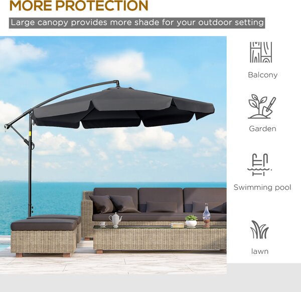 Outsunny Waterproof 2.7m Banana Parasol Cantilever Umbrella with Crank Handle and Cross Base for Outdoor, Hanging Sun Shade, Black Aosom UK