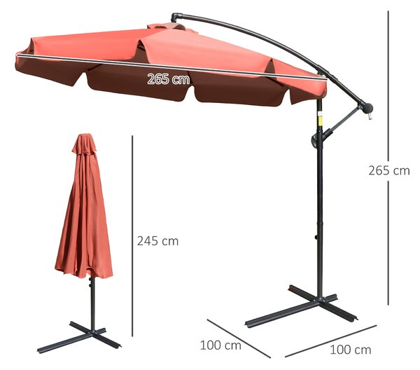 Outsunny 2.7m Garden Banana Parasol Cantilever Umbrella with Crank Handle and Cross Base for Outdoor, Hanging Sun Shade, Wine Red