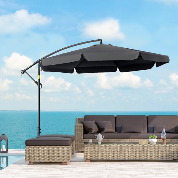 Outsunny Waterproof 2.7m Banana Parasol Cantilever Umbrella with Crank Handle and Cross Base for Outdoor, Hanging Sun Shade, Black Aosom UK