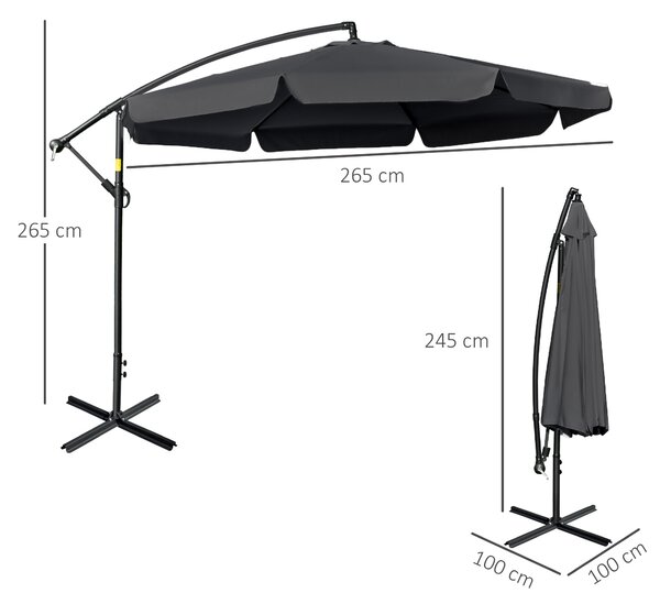 Outsunny Waterproof 2.7m Banana Parasol Cantilever Umbrella with Crank Handle and Cross Base for Outdoor, Hanging Sun Shade, Black Aosom UK