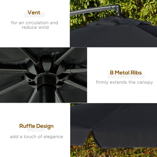 Outsunny Waterproof 2.7m Banana Parasol Cantilever Umbrella with Crank Handle and Cross Base for Outdoor, Hanging Sun Shade, Black Aosom UK