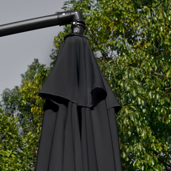 Outsunny Waterproof 2.7m Banana Parasol Cantilever Umbrella with Crank Handle and Cross Base for Outdoor, Hanging Sun Shade, Black Aosom UK