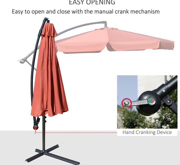 Outsunny 2.7m Garden Banana Parasol Cantilever Umbrella with Crank Handle and Cross Base for Outdoor, Hanging Sun Shade, Wine Red