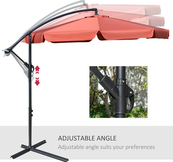 Outsunny 2.7m Garden Banana Parasol Cantilever Umbrella with Crank Handle and Cross Base for Outdoor, Hanging Sun Shade, Wine Red