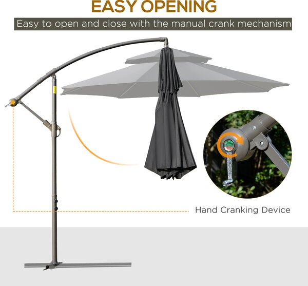 Outsunny Cantilever Parasol: 2.7m Banana Umbrella with Crank Handle, Double-Tier Canopy, Cross Base, Hanging Sun Shade, Black Aosom UK