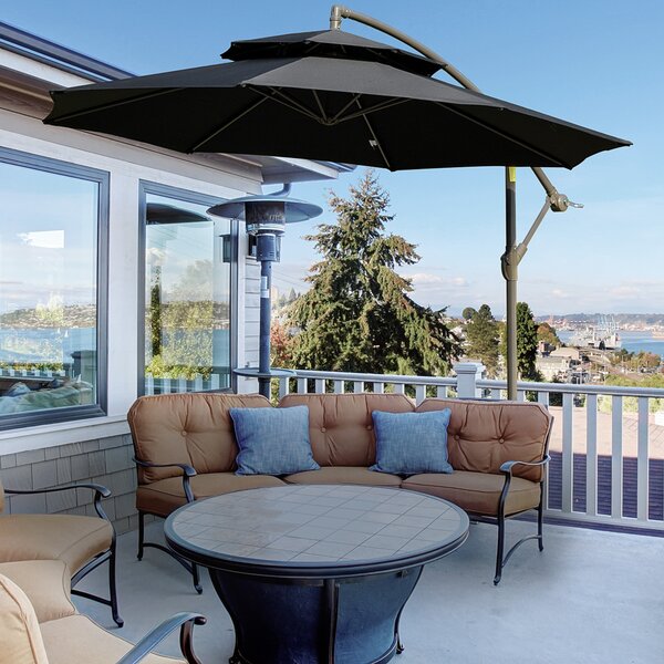 Outsunny Cantilever Parasol: 2.7m Banana Umbrella with Crank Handle, Double-Tier Canopy, Cross Base, Hanging Sun Shade, Black Aosom UK