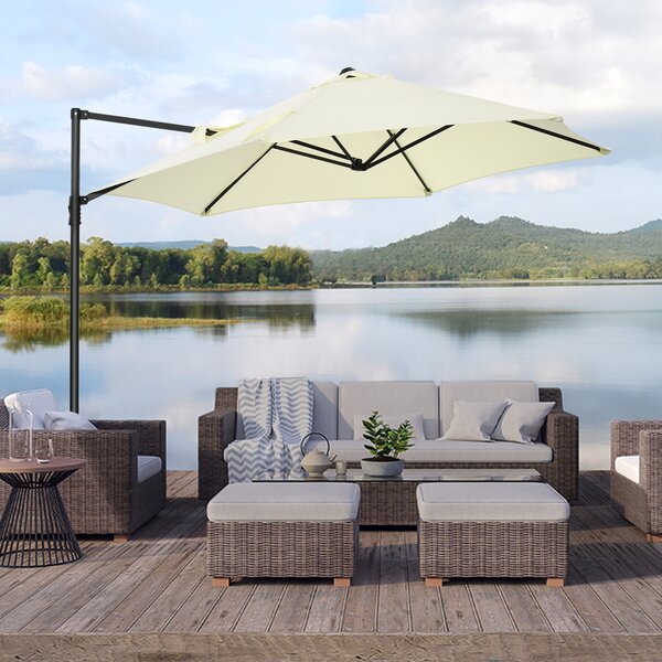 Outsunny Waterproof Cantilever Garden Parasol with 360° Rotation, Offset Roma Patio Umbrella, Sun Shade Canopy with Cross Base, Beige Aosom UK