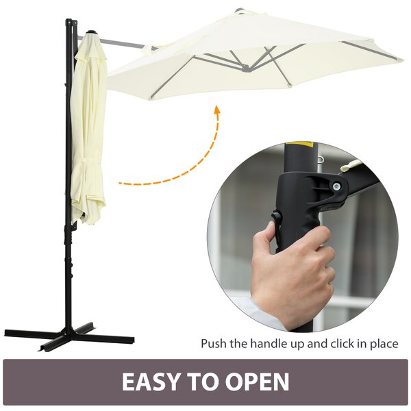 Outsunny Waterproof Cantilever Garden Parasol with 360° Rotation, Offset Roma Patio Umbrella, Sun Shade Canopy with Cross Base, Beige Aosom UK