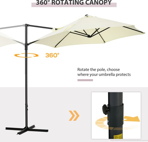 Outsunny Waterproof Cantilever Garden Parasol with 360° Rotation, Offset Roma Patio Umbrella, Sun Shade Canopy with Cross Base, Beige Aosom UK