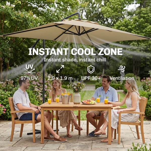 Outsunny Waterproof Cantilever Parasol w/ Cross Base, Banana Umbrella w/ Crank Handle, 6 Ribs, 3x2m, Rectangular, Hanging Patio Shade Aosom UK