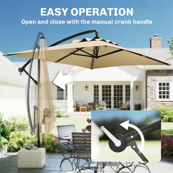 Outsunny Waterproof Cantilever Parasol w/ Cross Base, Banana Umbrella w/ Crank Handle, 6 Ribs, 3x2m, Rectangular, Hanging Patio Shade Aosom UK
