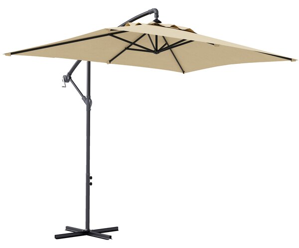 Outsunny Waterproof Cantilever Parasol w/ Cross Base, Banana Umbrella w/ Crank Handle, 6 Ribs, 3x2m, Rectangular, Hanging Patio Shade Aosom UK