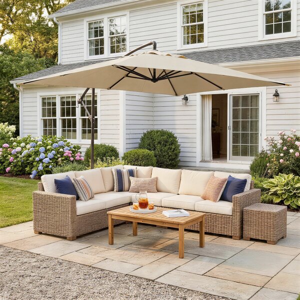 Outsunny Waterproof Cantilever Parasol w/ Cross Base, Banana Umbrella w/ Crank Handle, 6 Ribs, 3x2m, Rectangular, Hanging Patio Shade Aosom UK