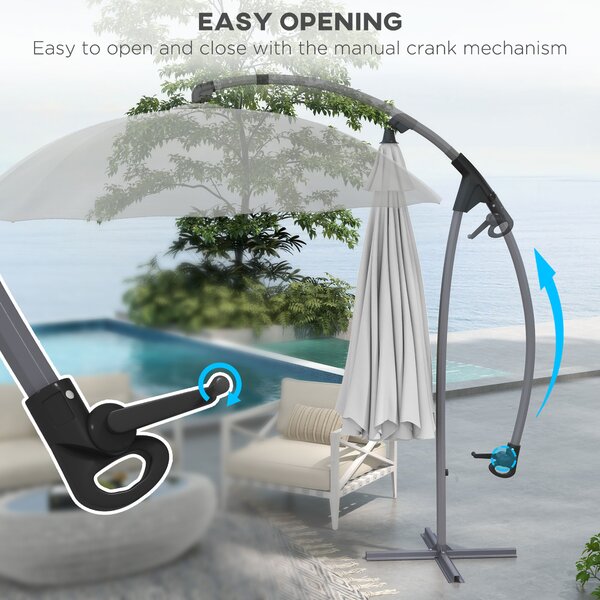 Outsunny Waterproof Cantilever Parasol: 2.7m UV-Protective Shade with Sturdy Cross Base, Adjustable Tilt, Grey Aosom UK