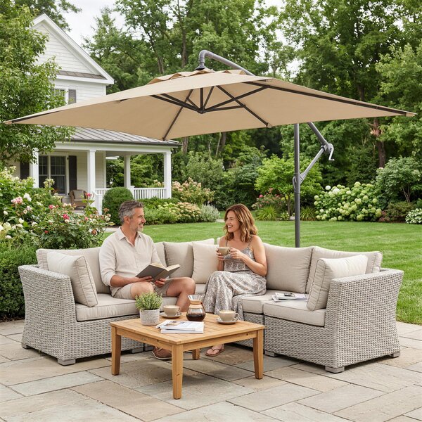 Outsunny Waterproof Cantilever Parasol w/ Cross Base, Banana Umbrella w/ Crank Handle, 6 Ribs, 3x2m, Rectangular, Hanging Patio Shade Aosom UK