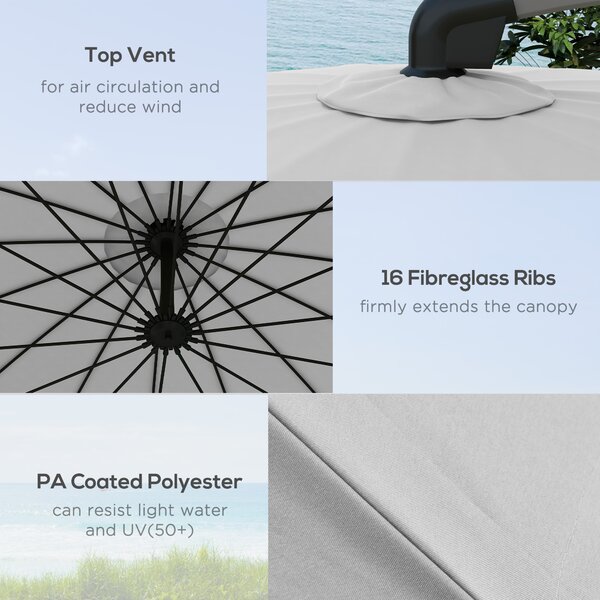 Outsunny Waterproof Cantilever Parasol: 2.7m UV-Protective Shade with Sturdy Cross Base, Adjustable Tilt, Grey Aosom UK