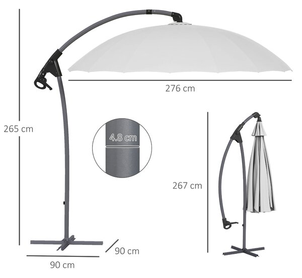 Outsunny Waterproof Cantilever Parasol: 2.7m UV-Protective Shade with Sturdy Cross Base, Adjustable Tilt, Grey Aosom UK