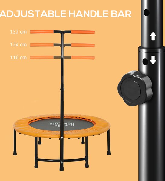 HOMCOM 40" Fitness Trampoline with Adjustable Handle, Rebounder Trampoline Mini Jumper for Indoor Exercise Workout, Support Up to 100kg, Orange