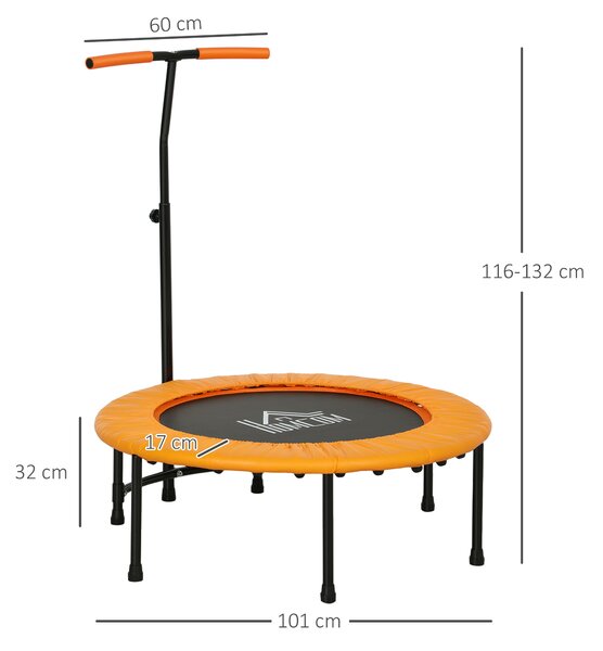 HOMCOM 40" Fitness Trampoline with Adjustable Handle, Rebounder Trampoline Mini Jumper for Indoor Exercise Workout, Support Up to 100kg, Orange