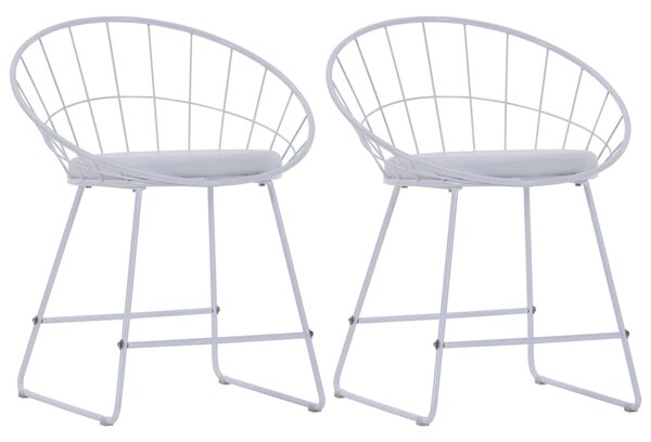 Dining Chairs with Faux Leather Seats 2 pcs White Steel