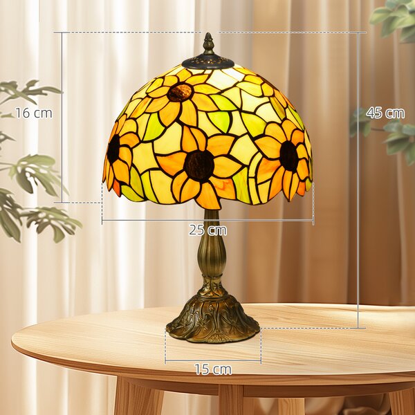 HOMCOM Stained Glass Bedroom Table Lamp, Handmade Antique Bedside Light for Bedroom, Living Room, Decorative Night Light, Orange Sunflower Aosom UK