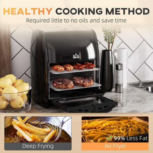 HOMCOM 12L 8 in 1 Digital Air Fryer Oven with Air Fry, Roast, Broil, Bake, Dehydrate, Rapid Air Circulation and 60-Minute Timer, 1800W, Black