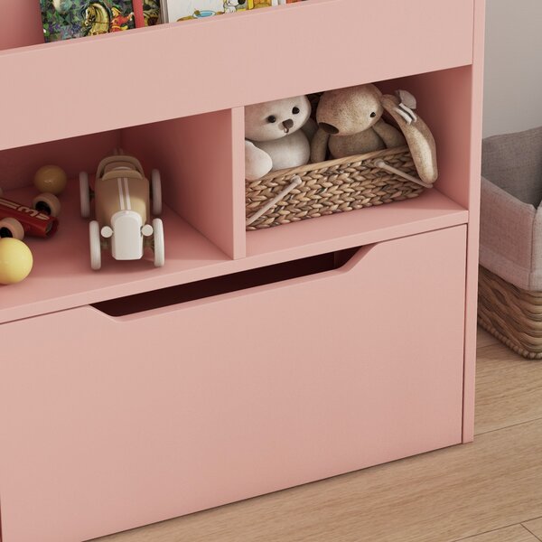 HOMCOM Kids Bookshelf, Toy Organiser, with Storage Drawer, Wheels - Pink Aosom UK