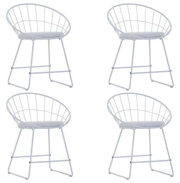 Dining Chairs with Faux Leather Seats 4 pcs White Steel