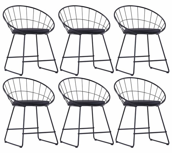 Dining Chairs with Faux Leather Seats 6 pcs Black Steel