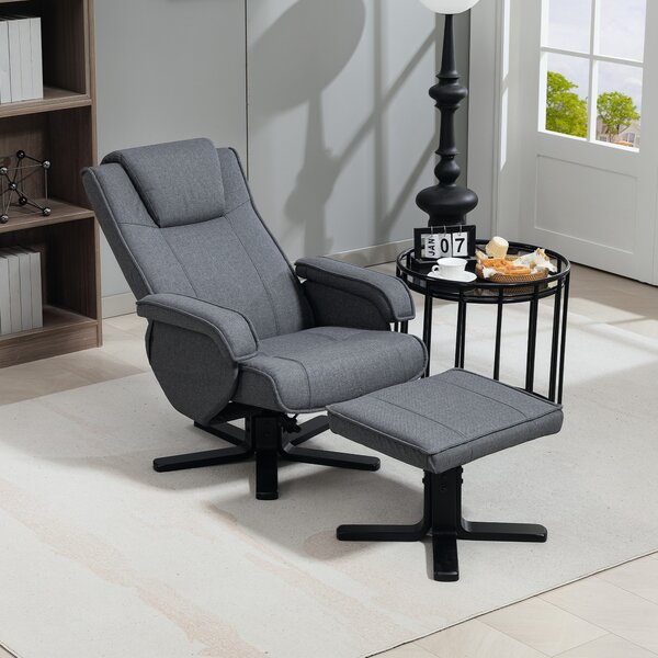 HOMCOM Rocker Swivel Recliner Chair with Footstool & Scratch-Resistant Treatment Charcoal Grey Linen Aosom UK
