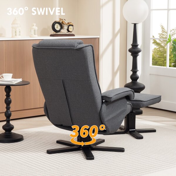 HOMCOM Rocker Swivel Recliner Chair with Footstool & Scratch-Resistant Treatment Charcoal Grey Linen Aosom UK