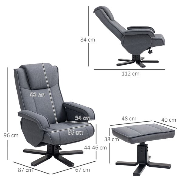 HOMCOM Rocker Swivel Recliner Chair with Footstool & Scratch-Resistant Treatment Charcoal Grey Linen Aosom UK