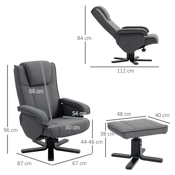 HOMCOM Rocker Swivel Recliner Chair with Footstool - Charcoal Grey Velvet