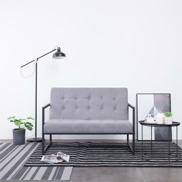 2-Seater Sofa with Armrests Light Grey Steel and Fabric