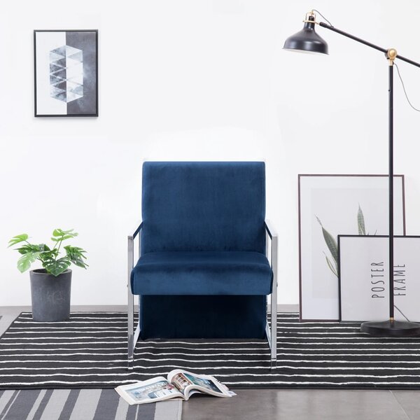 Armchair with Chrome Feet Blue Velvet