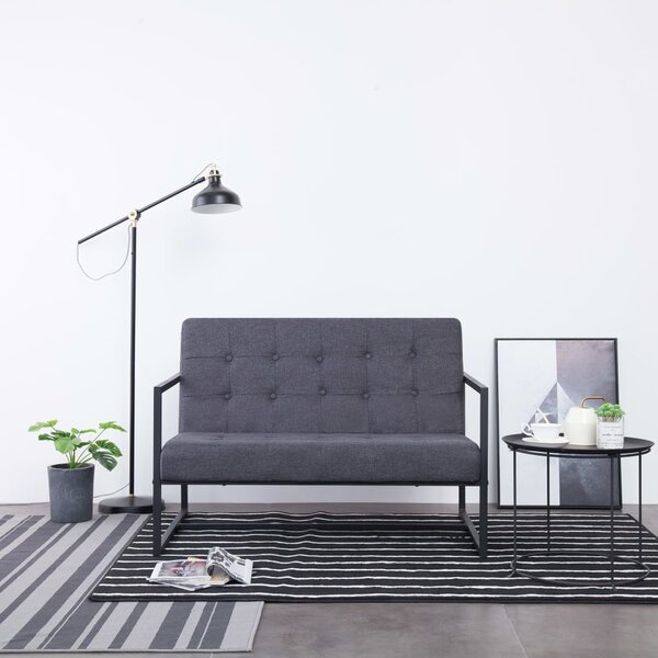 2-Seater Sofa with Armrests Dark Grey Steel and Fabric