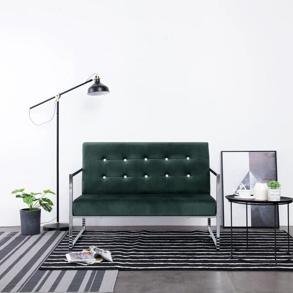 2-Seater Sofa with Armrests Dark Green Chrome and Velvet