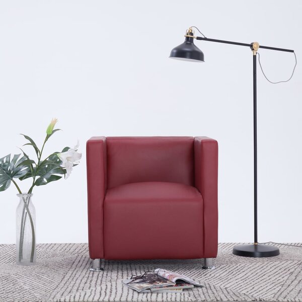 Cube Armchair Wine Red Faux Leather