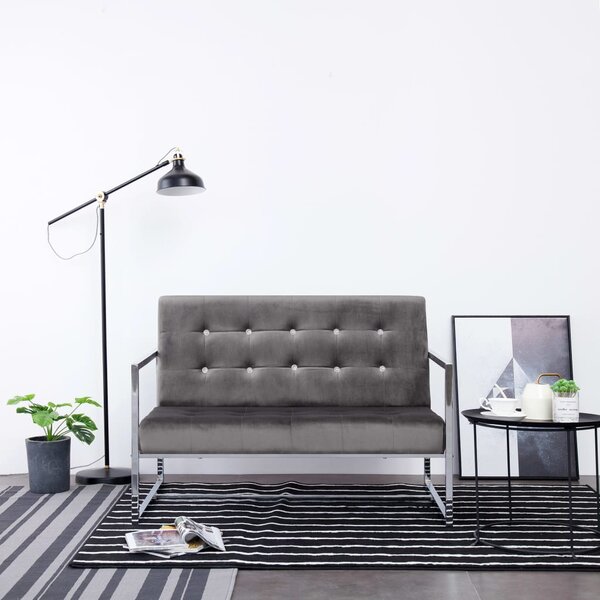2-Seater Sofa with Armrests Dark Grey Chrome and Velvet